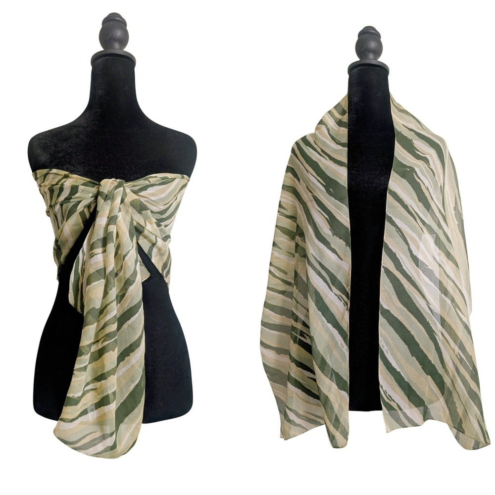 90s Y2K Inspired Boho Maximalist Versatile Green Abstract Italian Sheer Scarf